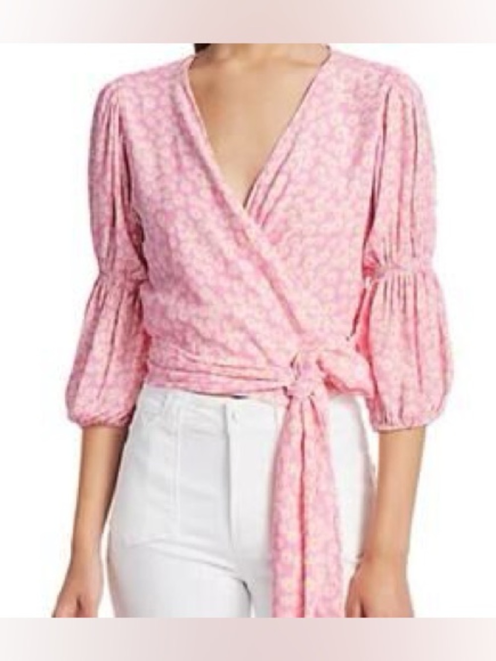 Faithfull the Brand Bisset Floral Wrap Top – Pink Daisy Print